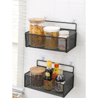 墙上置物架免打孔卧室床头挂墙壁挂篮闪电客厨房浴室墙面收纳架宿舍 黑色单个[中号]送2粘钩2钉 1层