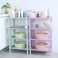 浴室多层塑料整理置物架闪电客客厅厨房收纳架储物架浴室化妆品收纳架 方形三层北欧粉加高