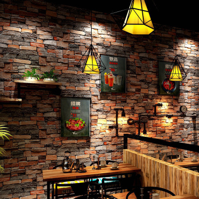 复古仿砖纹砖头砖块墙纸3d立体闪电客餐厅饭店服装酒吧理发店工业风壁纸