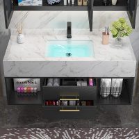 北欧大理石闪电客浴室柜组合轻奢现代简约卫浴柜卫生间洗手洗脸盆洗漱台 0.8米智能镜子