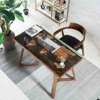 北欧胡桃木电脑桌艺术树脂桌子书房闪电客书桌设计师办公桌简约电脑桌子