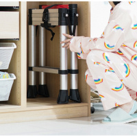 家用梯子折叠人字梯室内多功能五步梯闪电客加厚铝合金伸缩梯升降小楼梯 [加强款]一键伸缩六步梯