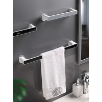 毛巾架免打孔卫生间闪电客浴室吸盘北欧简约创意浴巾架置物架壁挂毛巾杆 粉色[长款]