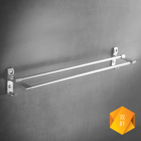 免打孔晾毛巾架双杆闪电客卫生间浴巾架太空铝浴室毛巾杆单杆置物架壁挂 亮砂银98双杆40cm