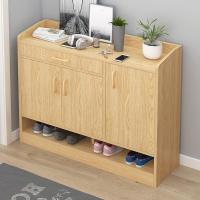 鞋柜家用口大容量闪电客储物柜子入户简约现代厅柜客厅玄关超薄鞋柜 【两门一抽】古檀木色60cm 组装