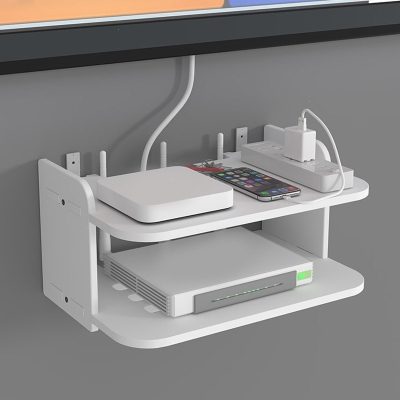 闪电客路由器收纳盒墙上放wifi置物架客厅卧室电视机顶盒架免打孔壁挂式