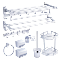 太空铝浴室毛巾架免打孔厕所卫生间浴巾架置物架壁挂五金卫浴套装