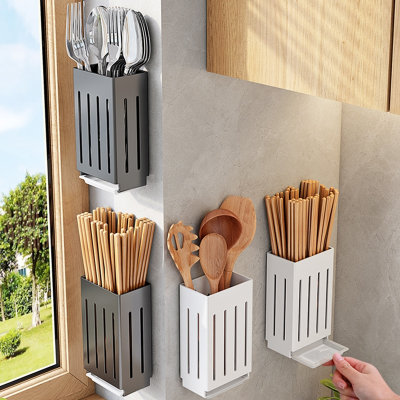 厨房置物架半梅透气筷子筒笼勺子收纳盒家用壁挂免打孔不锈钢上墙沥水