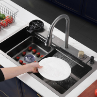 好太太厨房水槽淘家用纳米池洗碗洗菜盆大单槽套装瀑布