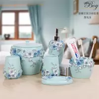 简约卫浴五件套家用洗漱杯浴室用品套件卫生间牙刷架套装 银粉红色 开关贴(8.6*17.2