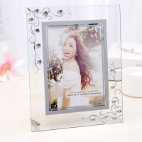 透明水晶玻璃摆台相框镜框儿童婚纱照片相架花7810寸 春花浪漫 11寸 竖版