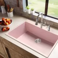 粉色石英石水单吧闪电客台盆中岛盆厨房水彩色洗碗池洗菜盆