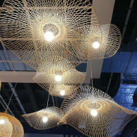 创意竹编餐厅吊灯禅意茶室艺术造型闪电客装饰灯单头吧台楼梯长吊灯