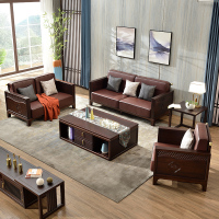 新中式乌金木沙发闪电客现代简约客厅真皮沙发组合黑檀木别墅全木家具