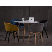 北欧餐椅休闲洽谈现代创意咖啡奶茶餐厅闪电客家用设计办公软包木塑料
