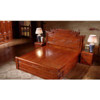 新中式木床明清古典家具闪电客仿古床1.8米橡胶木床 木仿古双人床