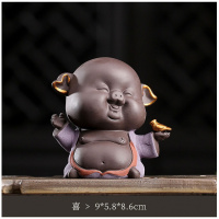 紫砂猪茶宠摆件闪电客精品可养猪八戒天蓬元帅茶玩茶具茶台小摆件茶艺 五福猪-喜