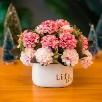 小清新室内客厅仿闪电客真假花束玫瑰摆件餐桌茶几装饰塑料干花盆栽植物 粉色发财球life