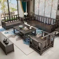 新中式沙发全木组合禅意客厅现代中式木沙发中国风冬夏两用闪电客沙发
