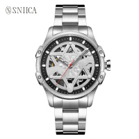 史尼嘉(SNIICA)意大利品牌潮流男表镂空全自动机械表钢带防水男士手表欧美时尚腕表机械表男表米开朗基罗8029M