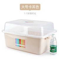 碗柜塑料带盖箱餐具沥水架厨房置物架碗筷收纳盒放碗架碗碟架盘子 经典款卡其【大】
