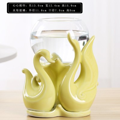 水培植物玻璃瓶透明玻璃花瓶容器绿萝花盆圆球形鱼缸水养小号器皿 1216天鹅套组黄 中等