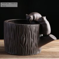 紫砂水培水仙花盆铜钱多肉植物花盆创意水养无孔碗莲花盆摆件 紫砂水培/摆件一 小