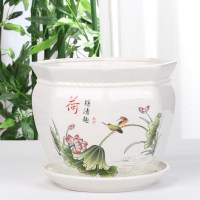 八角形陶瓷花盆带托盘室内阳台种花种绿植时尚简约绿萝花盆批发 62088 17CM