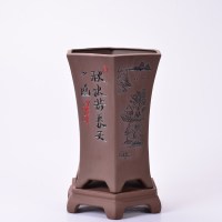 陶瓷紫砂花盆兰花地面花盆中大古典个性创意六方室内盆栽榕树批发 紫砂0283(棕)加托盘 大