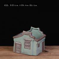 创意中式文竹花盆陶瓷房子家用桌面绿植花卉盆栽中国风家居摆件 哥窑1163 中等