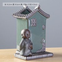 创意个性绿植文竹盆景植物家用办公室内盆栽陶瓷花盆客厅摆件装饰 (哥窑76号+佛珠小和尚)不含植物 中等