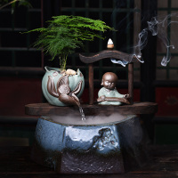 新中式流水花器容器禅意室内家用桌面摆件创意大号中国风盆景花盆 思源流水-琴[送文竹+雾化器+抽水泵] 大