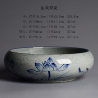 水仙花盆中国风手绘复古陶瓷圆形铜钱水培睡莲一叶莲特大号花盘 [复古手绘水仙花盆-鱼戏荷花] 特大