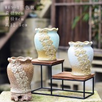 组合清仓陶瓷创意陶盆个性养肉肉的花盆家用粗陶土多肉植物盆栽小 [WH9-1-三色装] 小