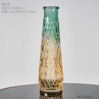 北欧风渐变玻璃小花瓶摆件家居卧室客厅电视柜干花插花装饰品摆设 菱纹浮雕玻璃花瓶-大号22CM