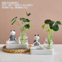 欧式简约瑜伽青蛙花瓶摆件家居客厅卧室装饰品创意实用电视柜摆设 两只青蛙组合10+垫子*1+仿真植物*2(带灯款)