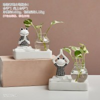 欧式简约瑜伽青蛙花瓶摆件家居客厅卧室装饰品创意实用电视柜摆设 两只青蛙组合2(带灯款)