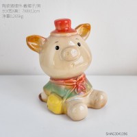 北欧风个性创意动物猪陶瓷家居饰品卧室客厅办公室工艺品小摆件 陶瓷猪摆件戴帽子-男