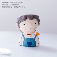 北欧风格创意结婚家居装饰品小摆设酒柜电视柜仿真多肉摆件 树脂卷毛少年盆栽-候鸟少年