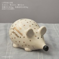 ins风创意可爱小老鼠陶瓷储物罐存钱罐可取客厅摆件家居饰品 心形贴金-白色