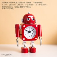 北欧风格机器人小闹钟卡通学生儿童专用个性创意可爱卧室桌面摆件 铁皮机器人闹钟-红色