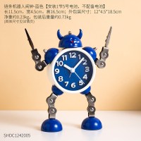 北欧风格机器人小闹钟卡通学生儿童专用个性创意可爱卧室桌面摆件 链条机器人闹钟-蓝色