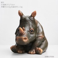 创意动物摆件客厅酒柜电视柜家居装饰品办公室餐厅桌面布置摆设品 瞪眼犀牛-原生态色