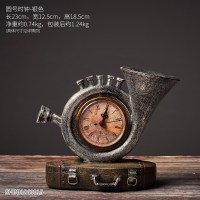 北欧个性创意桌面书房客厅复古个性电子时钟电视柜软装小摆件台钟 带钟乐器树脂摆件-银色