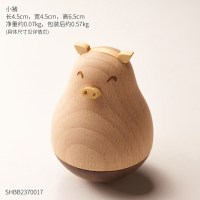 办公室桌面小动物可爱不倒翁小摆件解压工艺品创意装饰品儿童玩具 木质不倒翁摆件-小猪