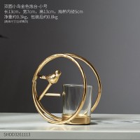 北欧风创意个性铁艺小鸟烛台桌面摆件餐桌卧室家居装饰工艺品摆设 铁艺小号双圆小鸟金色烛台(送小蜡烛*1)