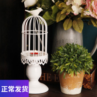 欧式创意复古铁艺桌面小鸟笼烛台蜡烛台美式家居软装饰品道具摆件 小鸟是木色的,介意者