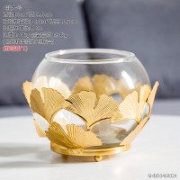 铁艺玻璃烛台蜡烛台摆件北欧浪漫烛光晚餐道具餐桌家用欧式轻奢 龟背叶玻璃烛台-大号(送小蜡烛*1)