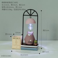 北欧风家居饰品个性创意动物多功能夜灯室内办工桌工艺品装饰摆件 萌萌熊笔筒夜灯-粉色
