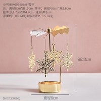 ins欧式走马灯旋转蜡烛台摆件北欧浪漫少女铁艺玻璃烛光晚餐道具 简约雪花旋转烛台-金色(送蜡烛*1)